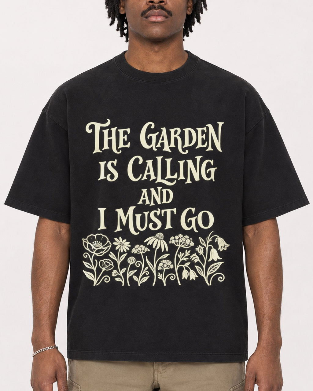 Mockup Boxy Heavyweight Tee Black male close-up 04
