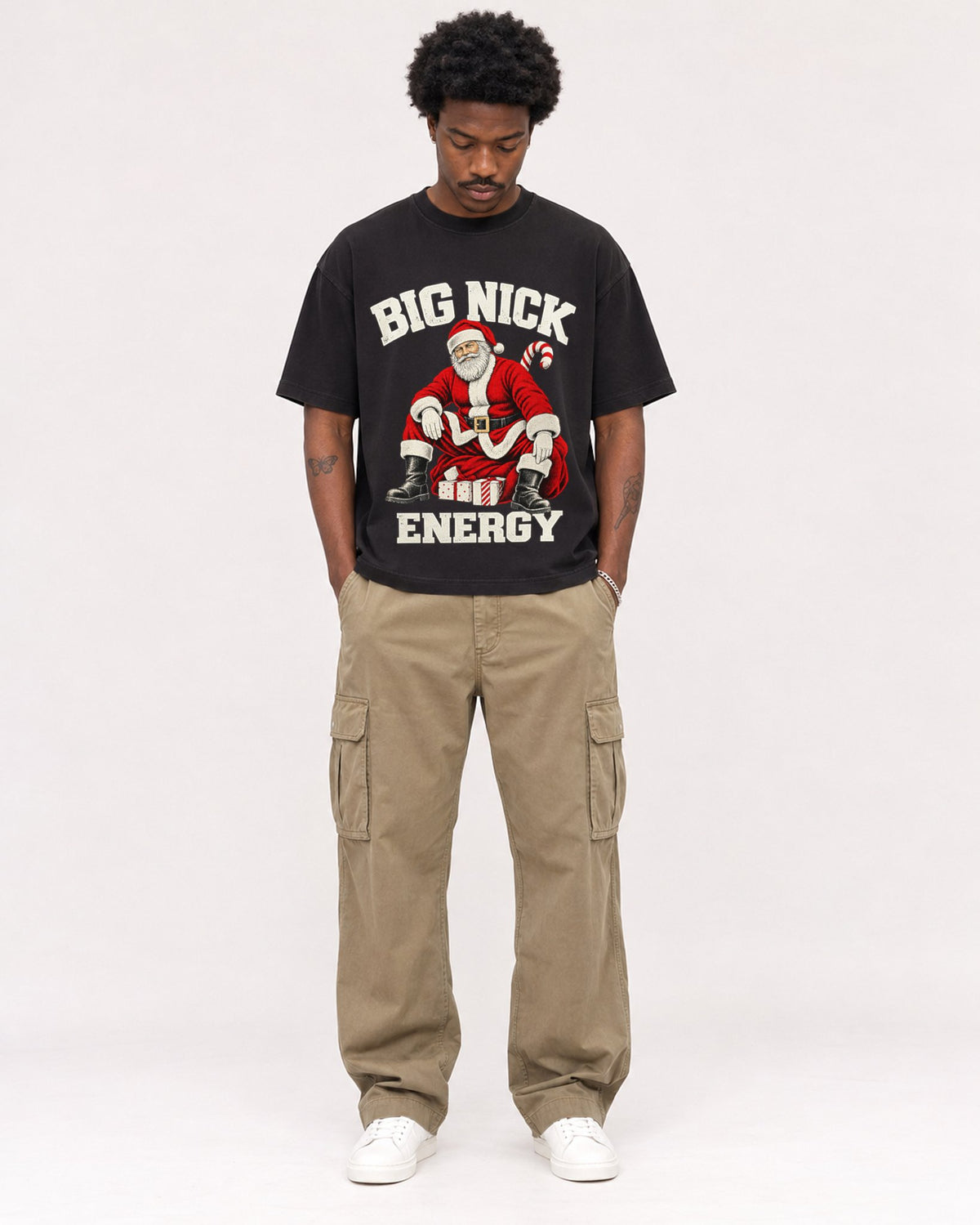 Mockup Boxy Heavyweight Tee Black male full-body 24