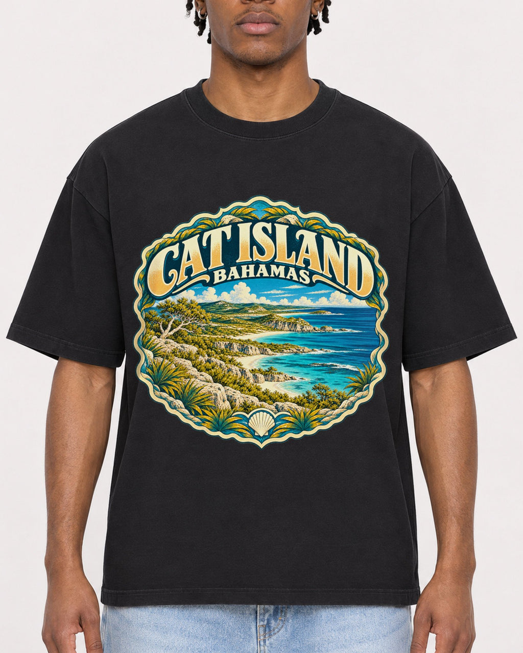 Mockup Boxy Heavyweight Tee Black male close-up 05