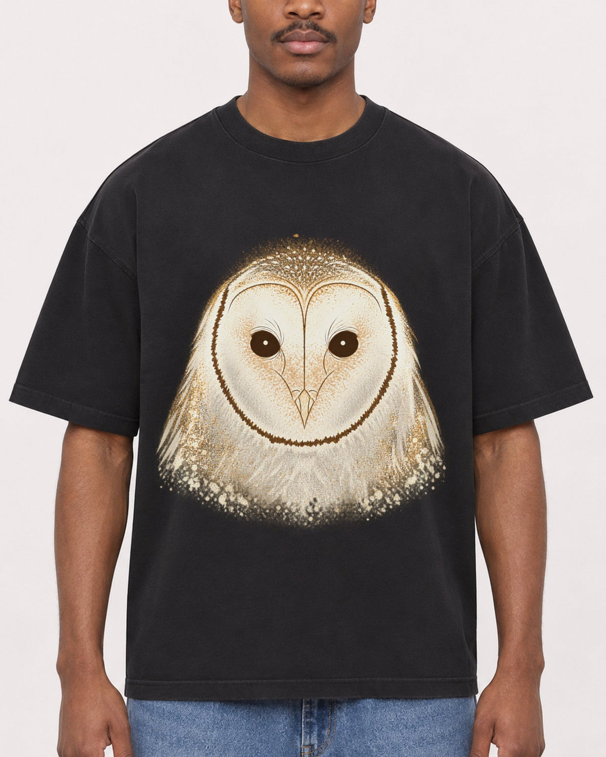 Mockup Boxy Heavyweight Tee Black male close-up 14