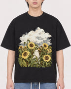 Mockup Boxy Heavyweight Tee Black male close-up 11