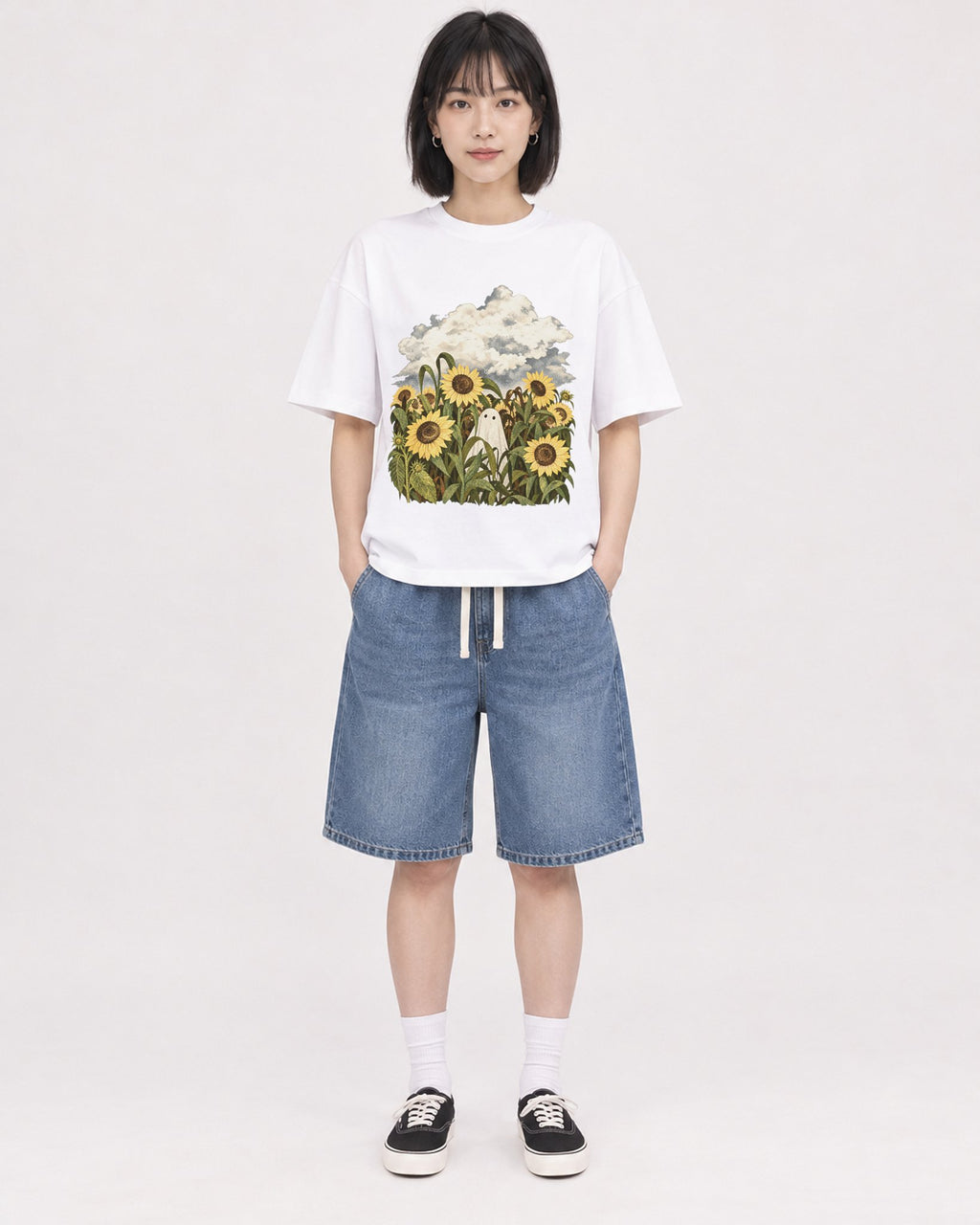 Mockup Boxy Heavyweight Tee White female full-body 11