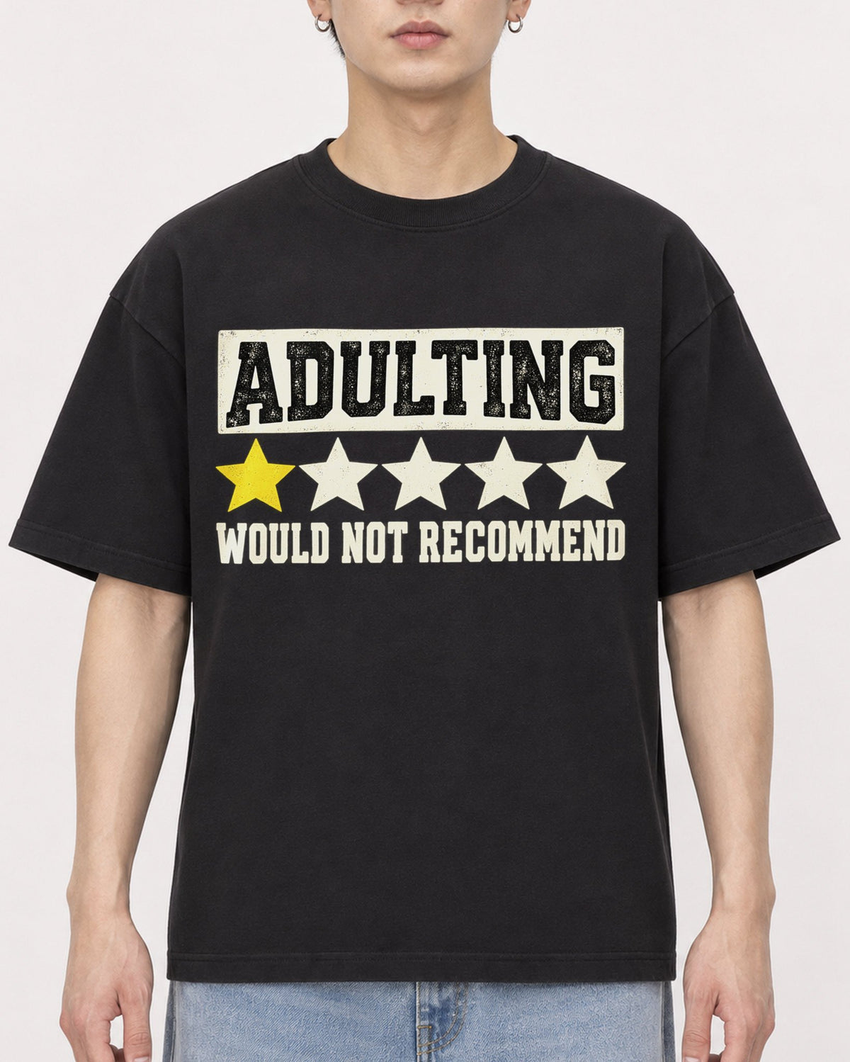 Mockup Boxy Heavyweight Tee Black male close-up 01