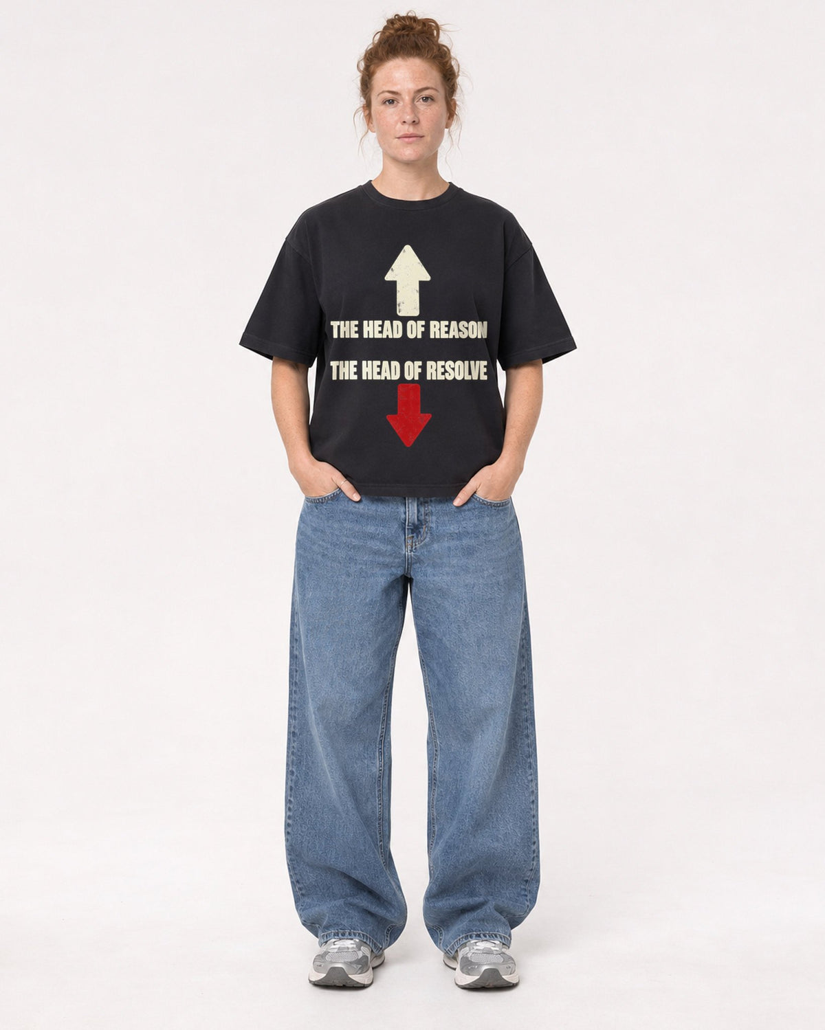 Mockup Boxy Heavyweight Tee Black female full-body 28