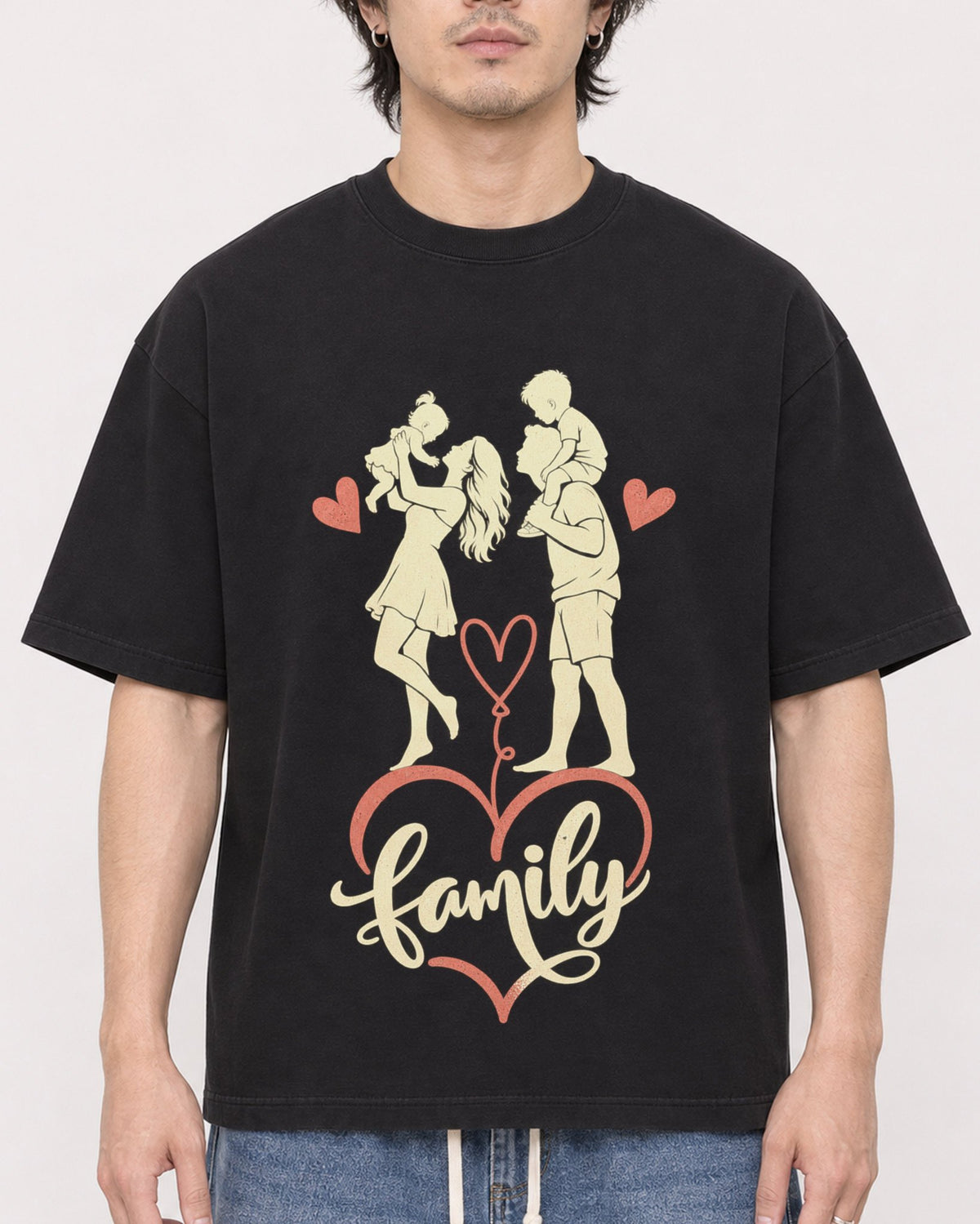 Mockup Boxy Heavyweight Tee Black male close-up 03
