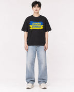 Mockup Boxy Heavyweight Tee Black male full-body 01