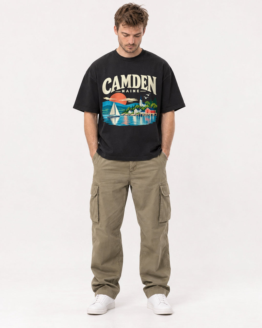 Mockup Boxy Heavyweight Tee Black male full-body 08
