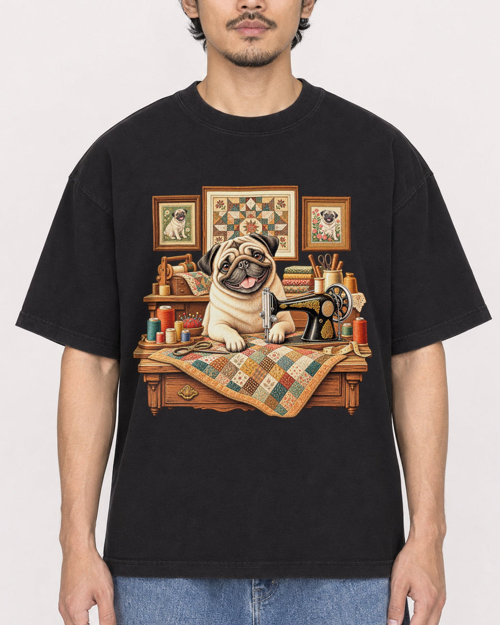 Mockup Boxy Heavyweight Tee Black male close-up 02