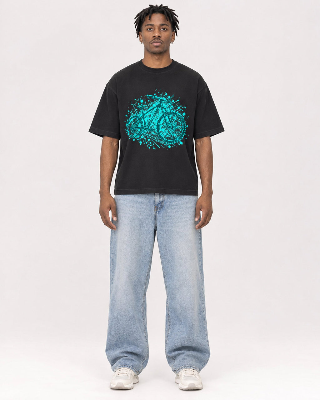 Mockup Boxy Heavyweight Tee Black male full-body 05