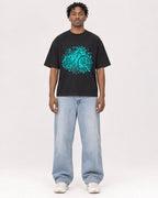 Mockup Boxy Heavyweight Tee Black male full-body 05