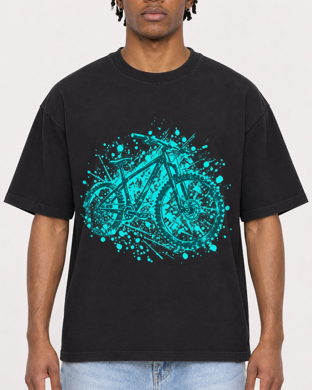 Mockup Boxy Heavyweight Tee Black male close-up 05