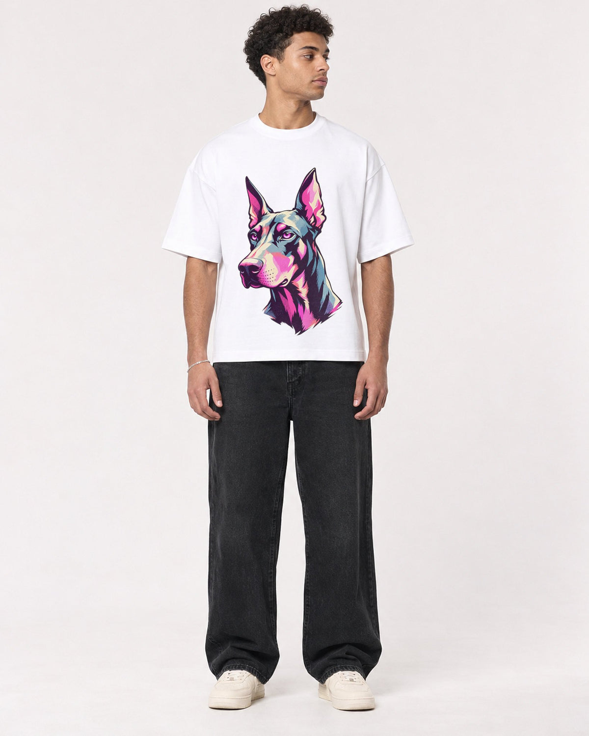 Mockup Boxy Heavyweight Tee White male full-body 10