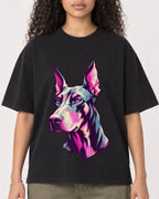 Mockup Boxy Heavyweight Tee Black female close-up 10
