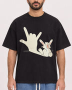 Mockup Boxy Heavyweight Tee Black male close-up 27