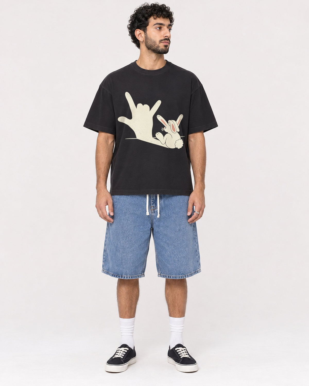 Mockup Boxy Heavyweight Tee Black male full-body 27