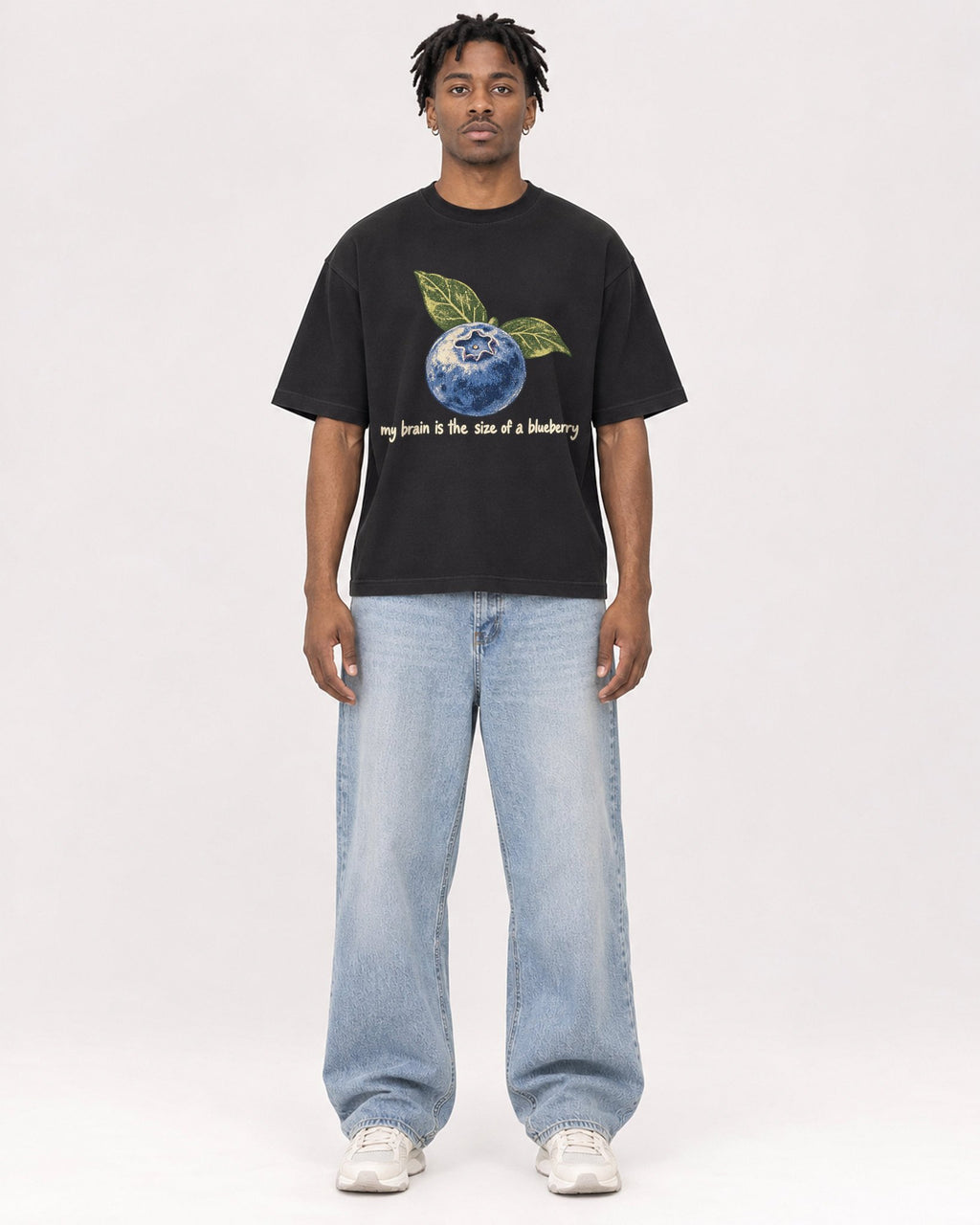Mockup Boxy Heavyweight Tee Black male full-body 05