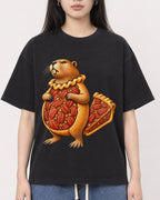 Mockup Boxy Heavyweight Tee Black female close-up 01