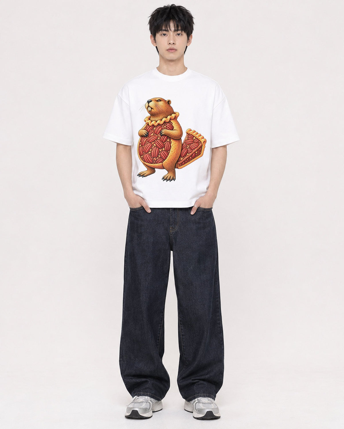 Mockup Boxy Heavyweight Tee White male full-body 01