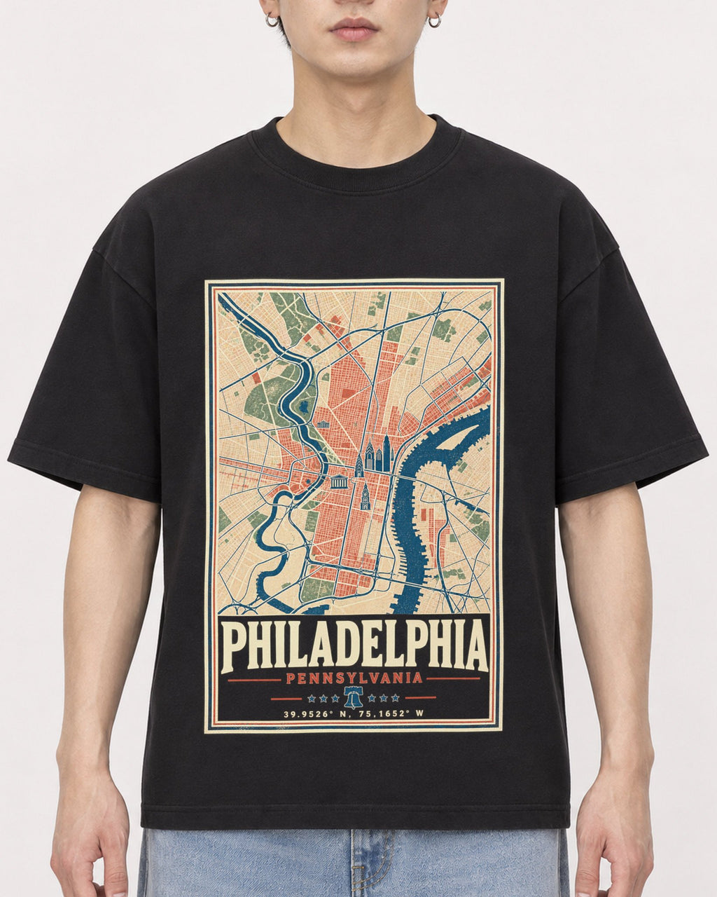 Mockup Boxy Heavyweight Tee Black male close-up 01