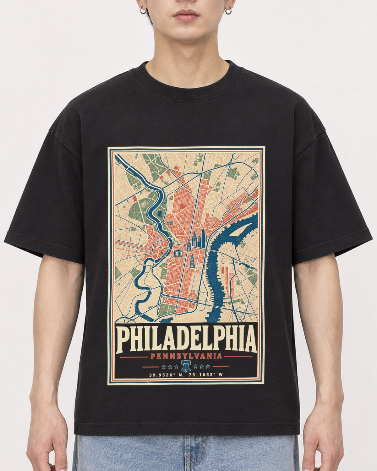 Mockup Boxy Heavyweight Tee Black male close-up 01