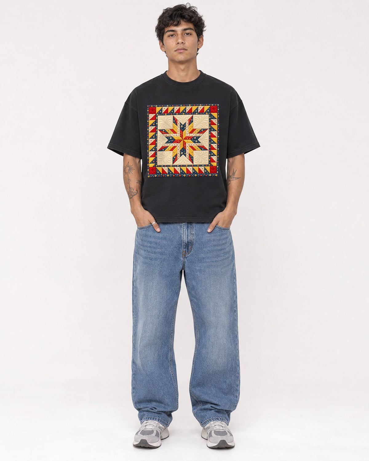 Mockup Boxy Heavyweight Tee Black male full-body 06