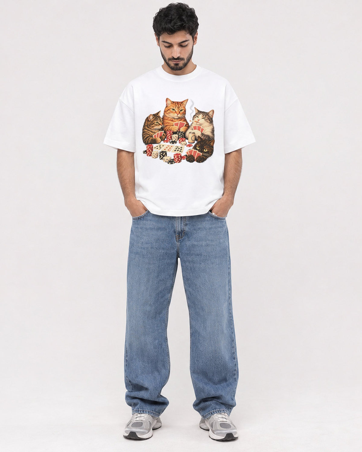 Mockup Boxy Heavyweight Tee White male full-body 07
