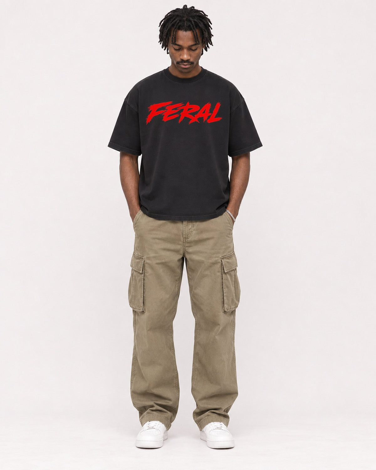 Mockup Boxy Heavyweight Tee Black male full-body 04
