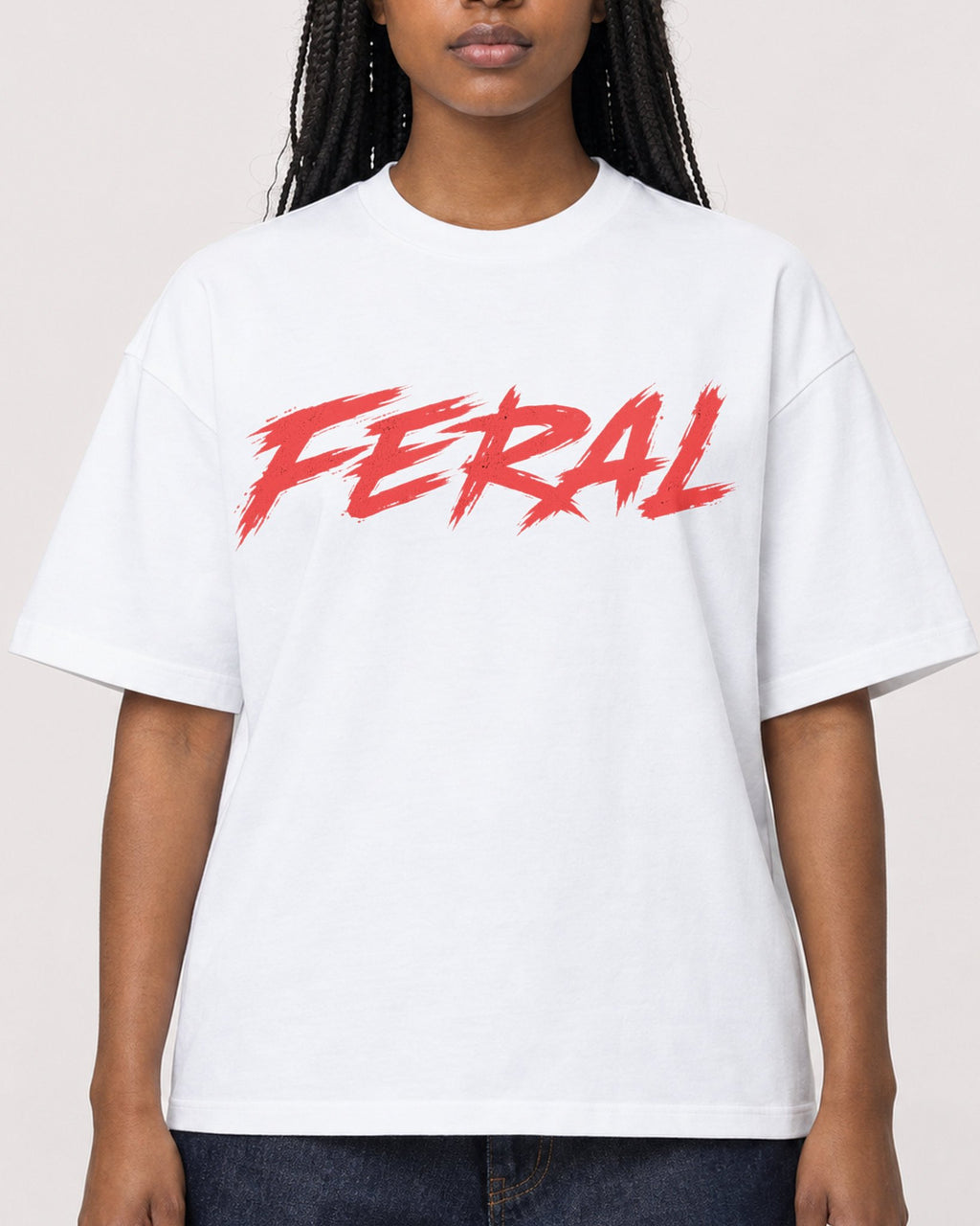 Mockup Boxy Heavyweight Tee White female close-up 04