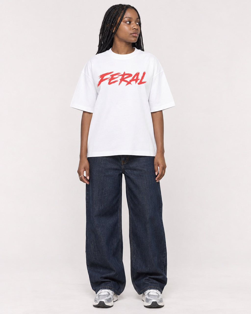 Mockup Boxy Heavyweight Tee White female full-body 04