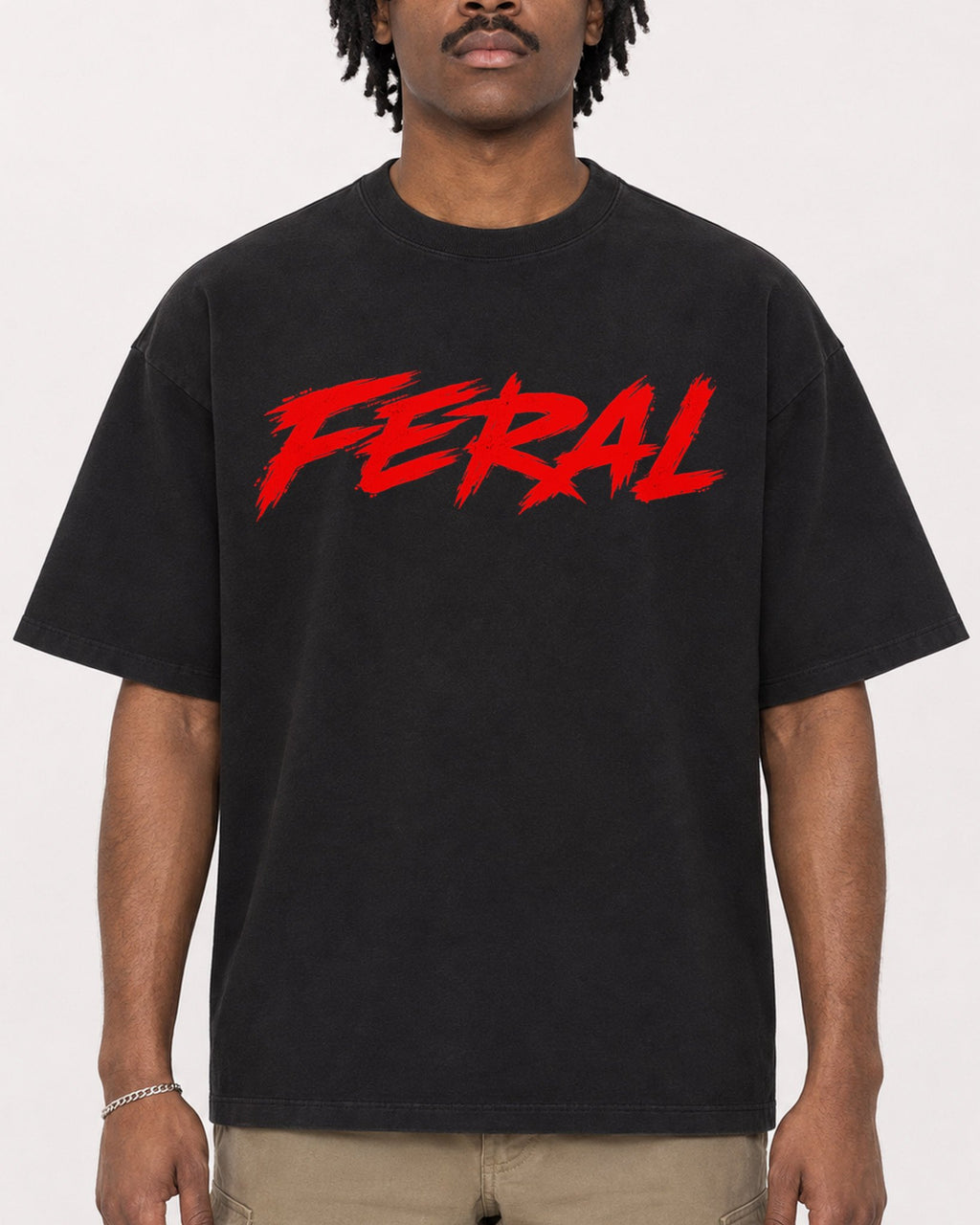 Mockup Boxy Heavyweight Tee Black male close-up 04
