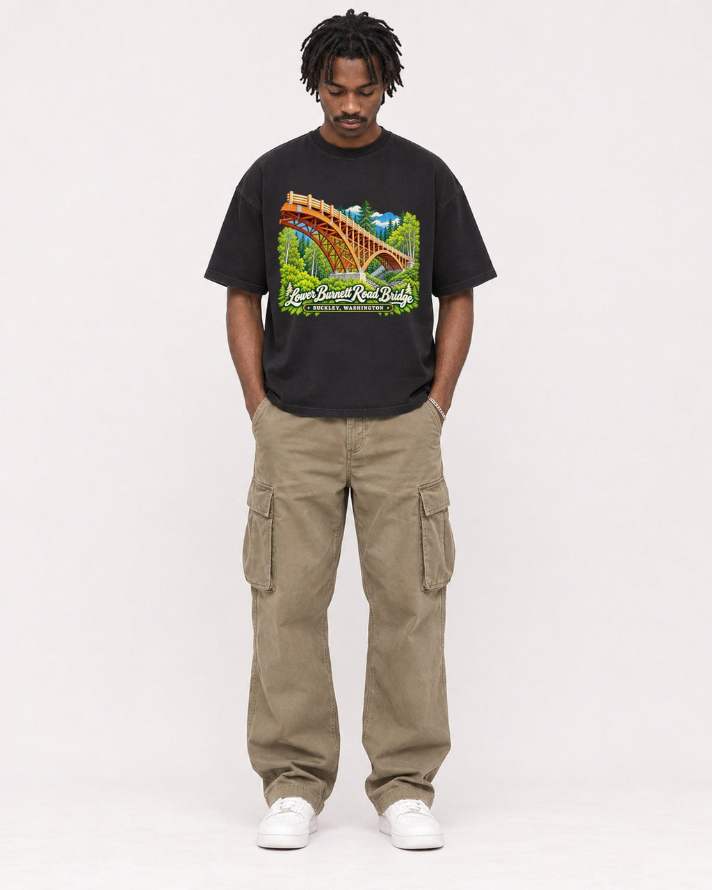 Mockup Boxy Heavyweight Tee Black male full-body 04