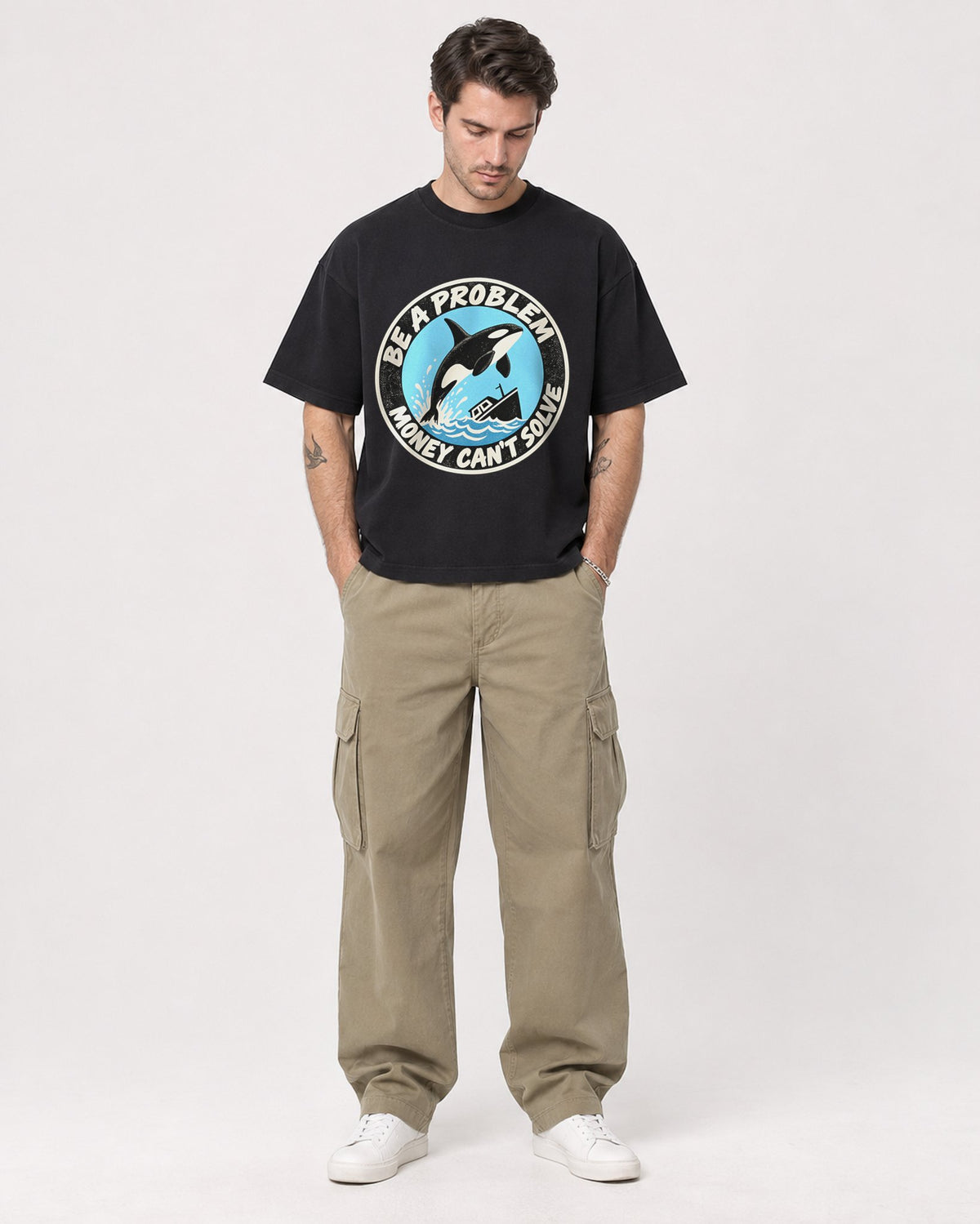 Mockup Boxy Heavyweight Tee Black male full-body 48