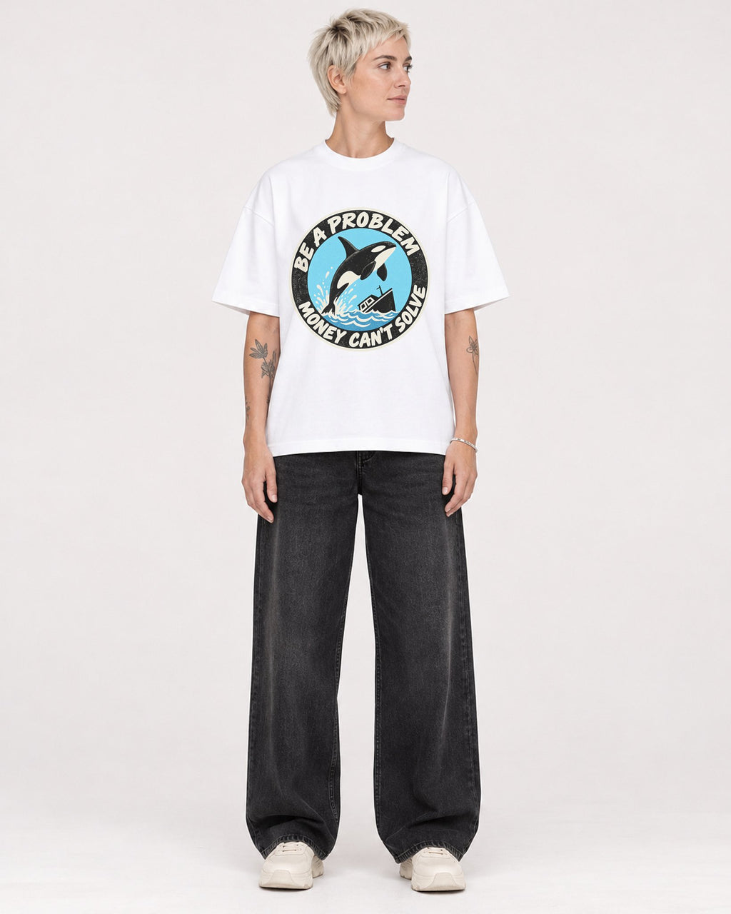 Mockup Boxy Heavyweight Tee White female full-body 48