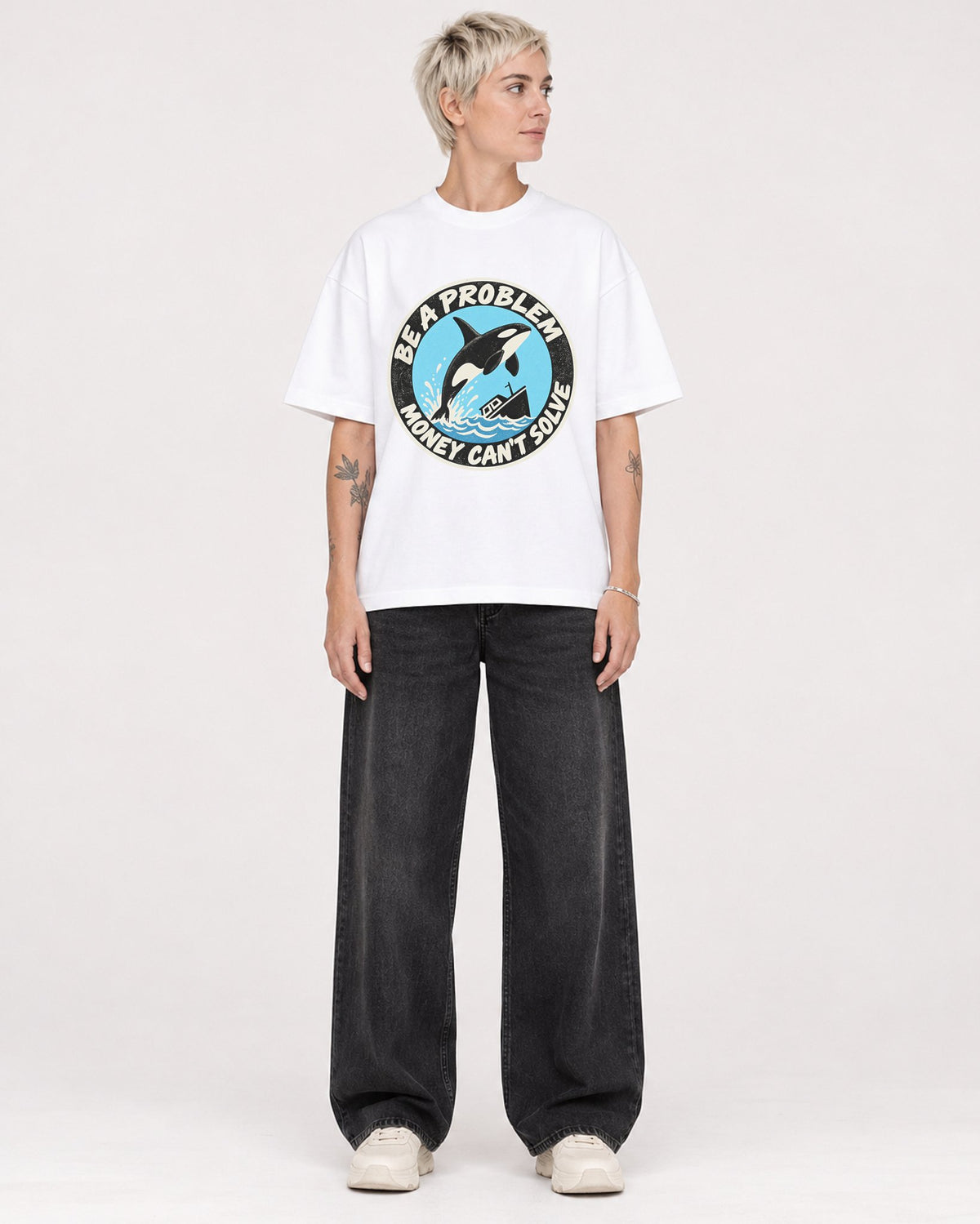 Mockup Boxy Heavyweight Tee White female full-body 48