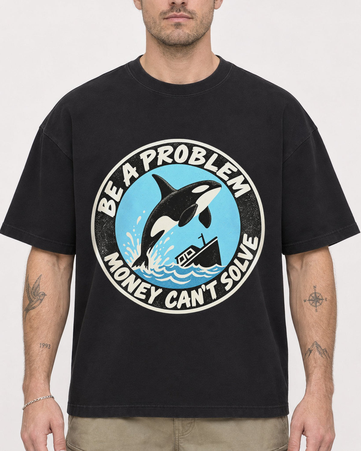 Mockup Boxy Heavyweight Tee Black male close-up 48