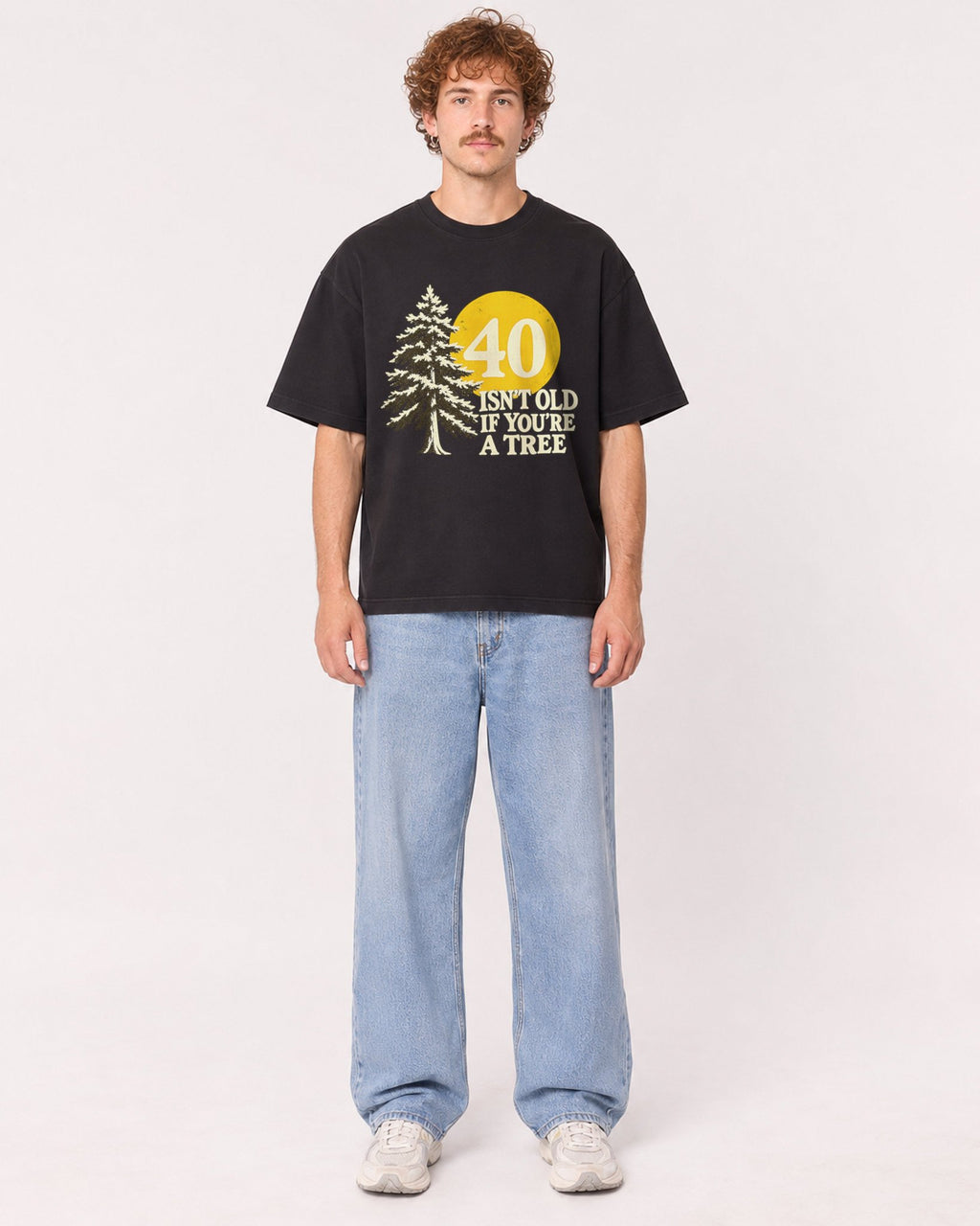 Mockup Boxy Heavyweight Tee Black male full-body 09