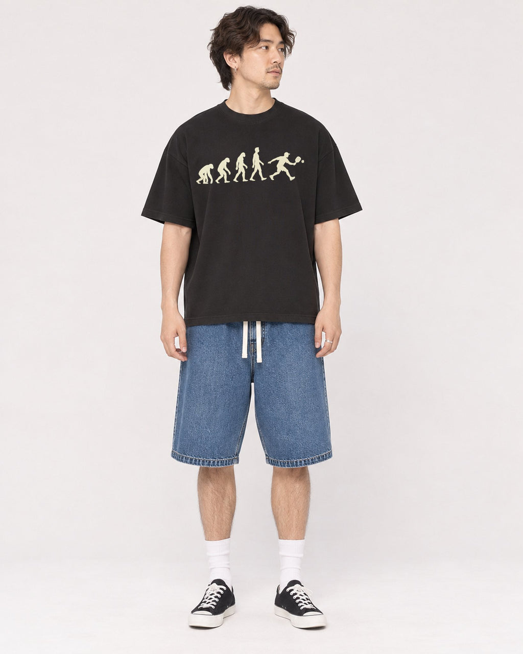 Mockup Boxy Heavyweight Tee Black male full-body 03