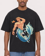 Mockup Boxy Heavyweight Tee Black male close-up 14