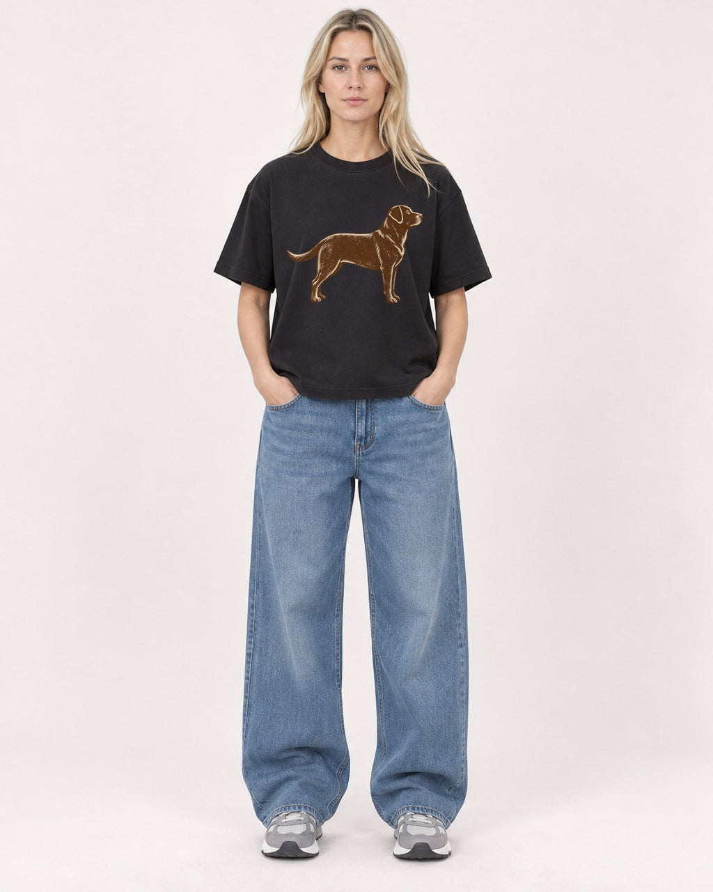 Mockup Boxy Heavyweight Tee Black female full-body 08