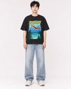 Mockup Boxy Heavyweight Tee Black male full-body 01