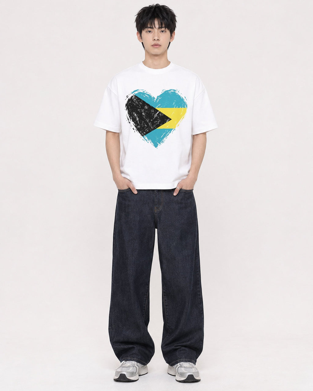 Mockup Boxy Heavyweight Tee White male full-body 01