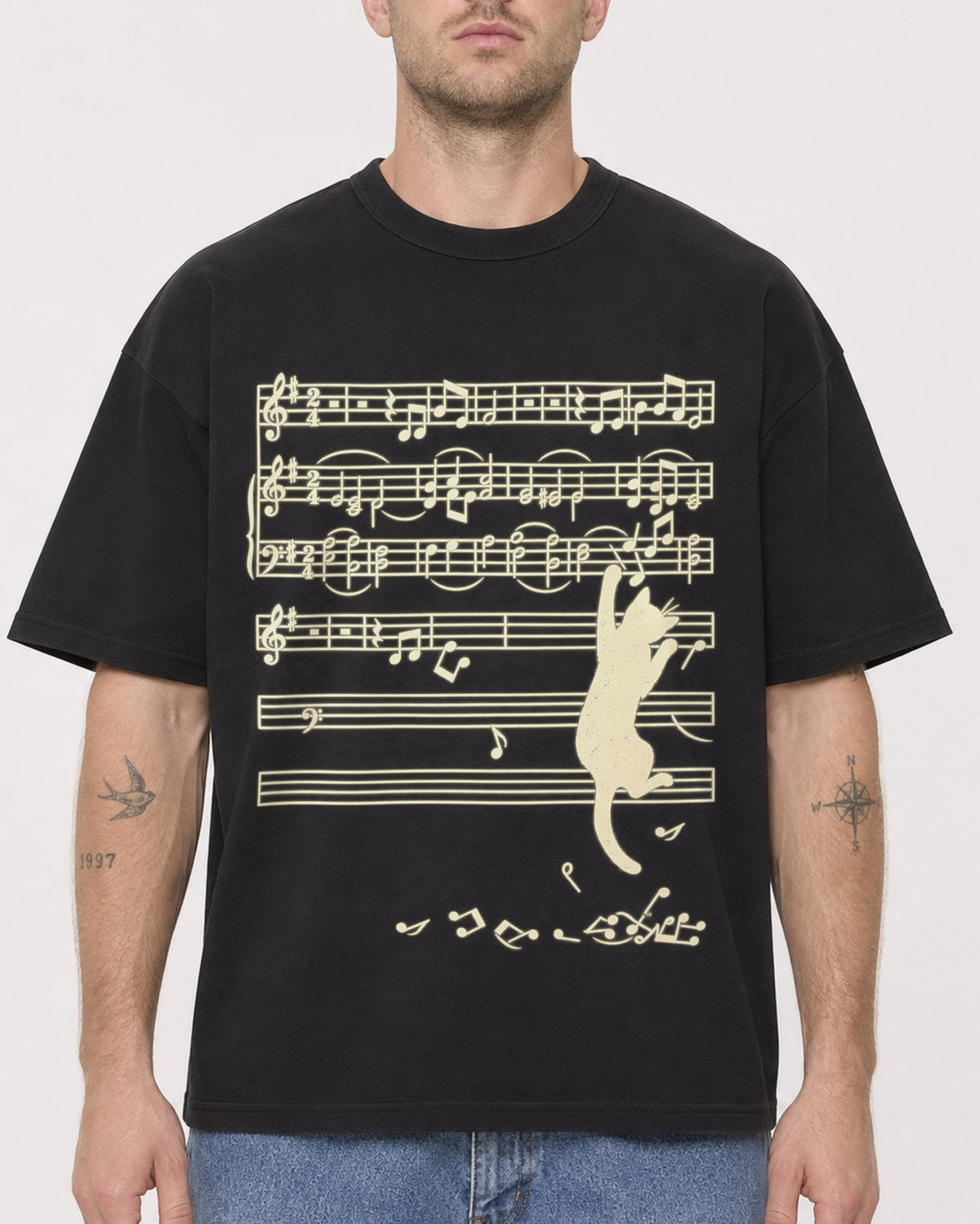Mockup Boxy Heavyweight Tee Black male close-up 18