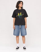 Mockup Boxy Heavyweight Tee Black female full-body 37