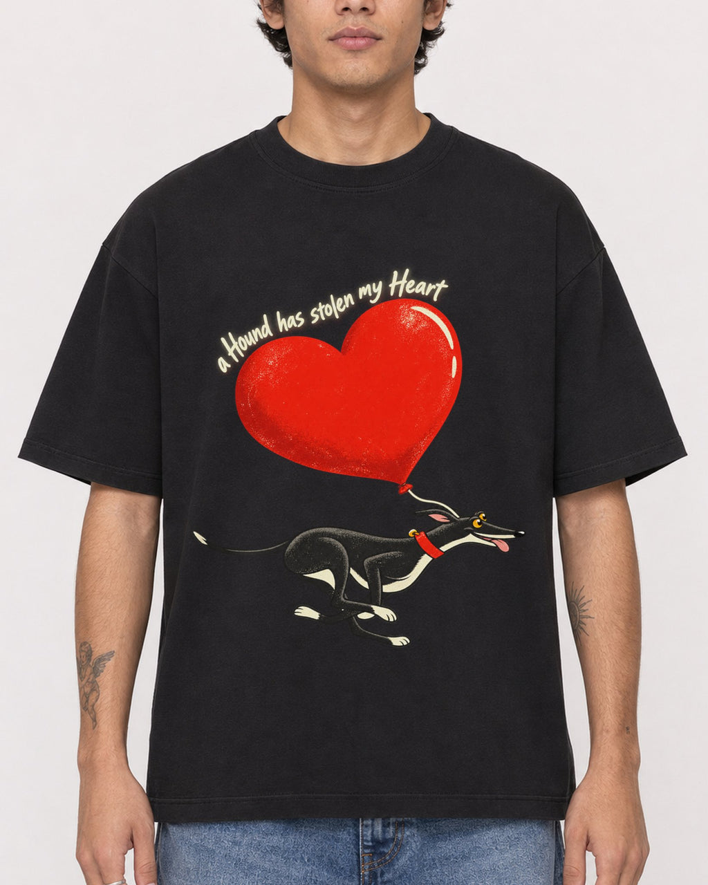 Mockup Boxy Heavyweight Tee Black male close-up 06