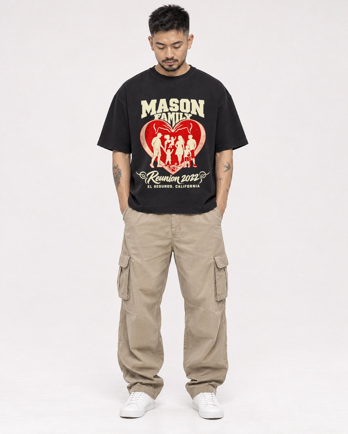 Mockup Boxy Heavyweight Tee Black male full-body 12