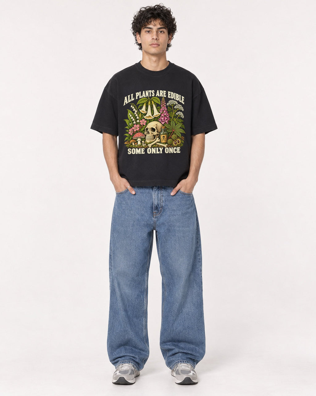 Mockup Boxy Heavyweight Tee Black male full-body 26