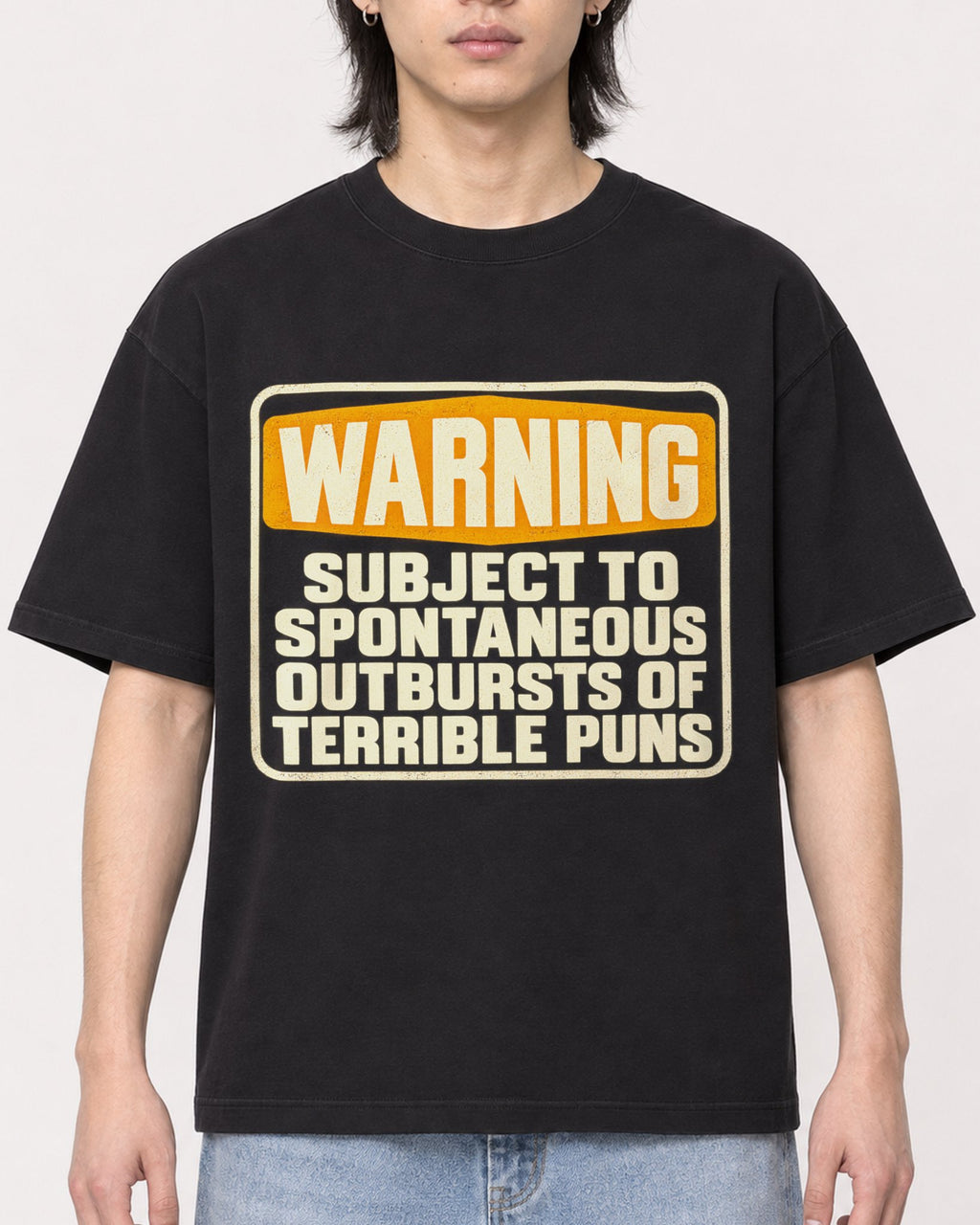 Mockup Boxy Heavyweight Tee Black male close-up 41