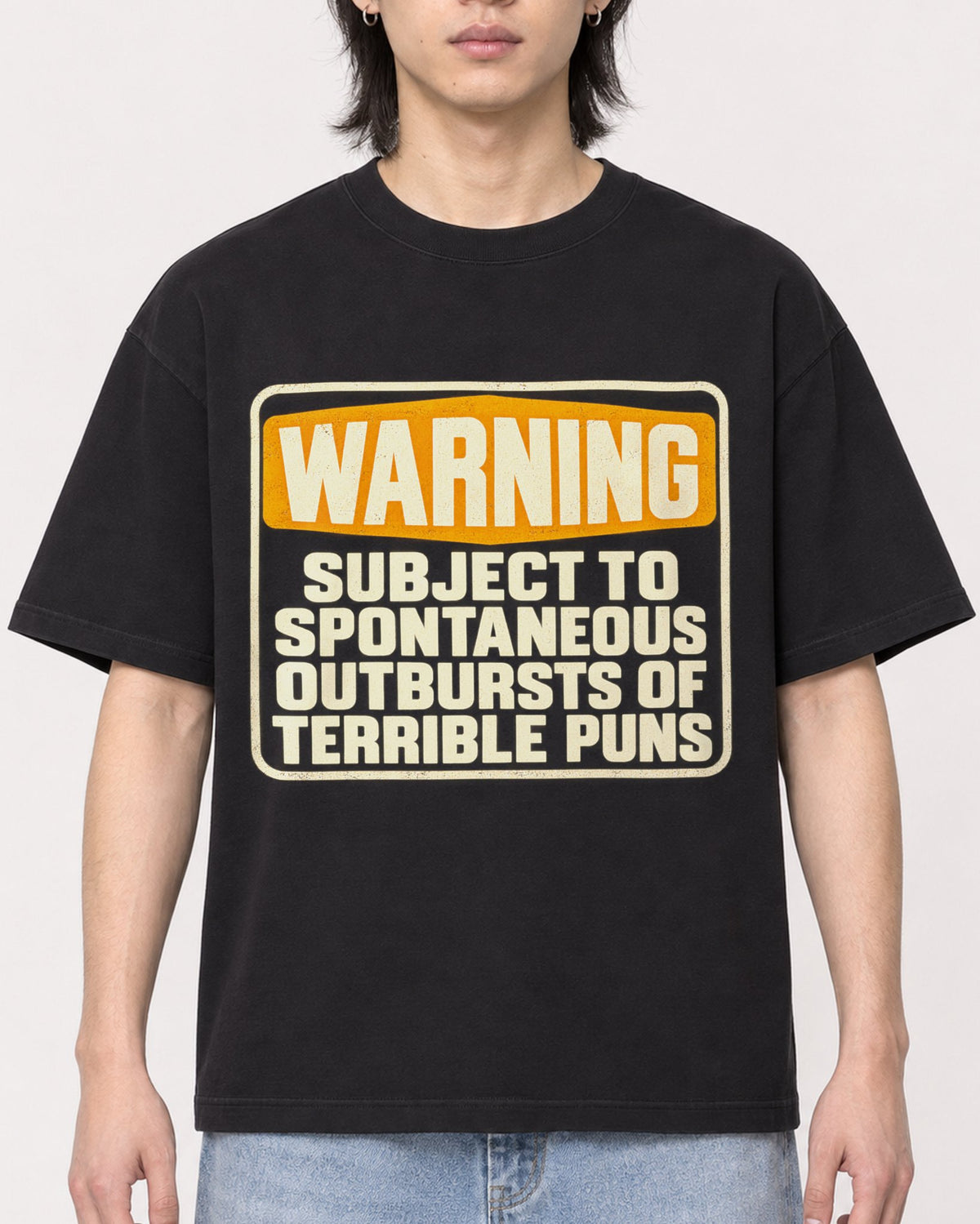 Mockup Boxy Heavyweight Tee Black male close-up 41