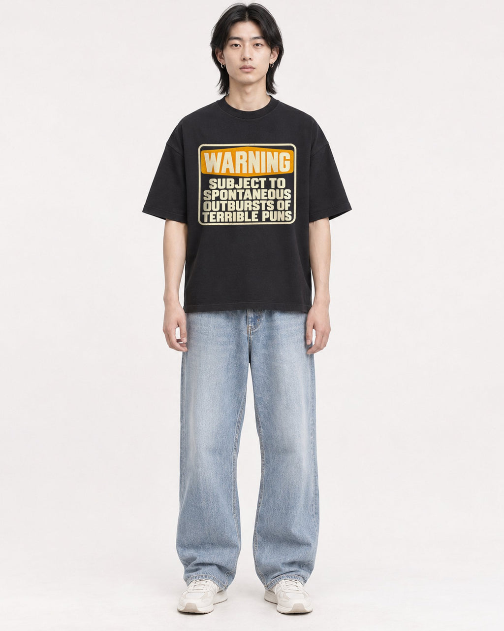 Mockup Boxy Heavyweight Tee Black male full-body 41
