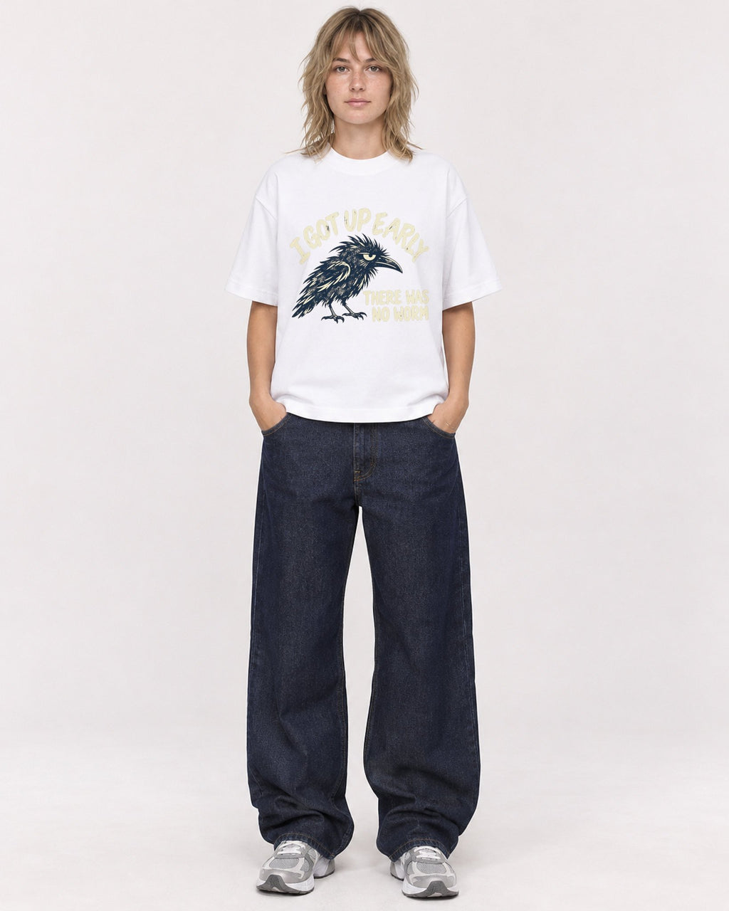 Mockup Boxy Heavyweight Tee White female full-body 19